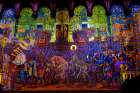 Colorful gilded Saint Joan of Arc mosaic, Basilica of Notre Dame de Fourviere, Lyon, France. Art Print